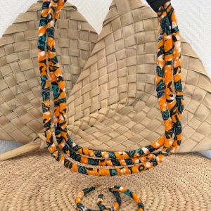 Ensemble collier boucles d'oreilles Orange Bleu turquoise