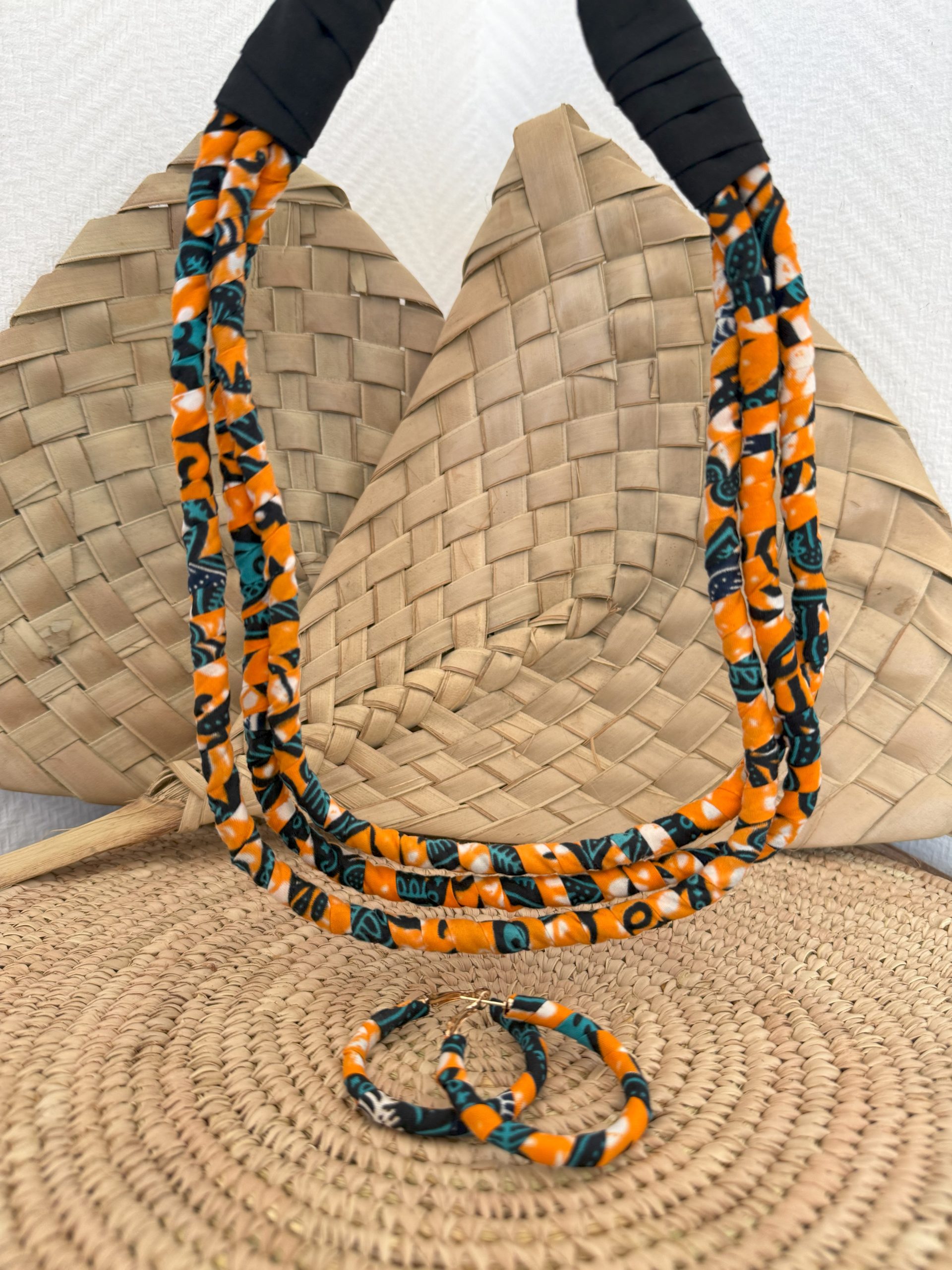 Ensemble collier boucles d'oreilles Orange Bleu turquoise