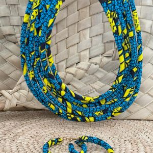 Ensemble collier boucles d’oreilles Bleu Jaune
