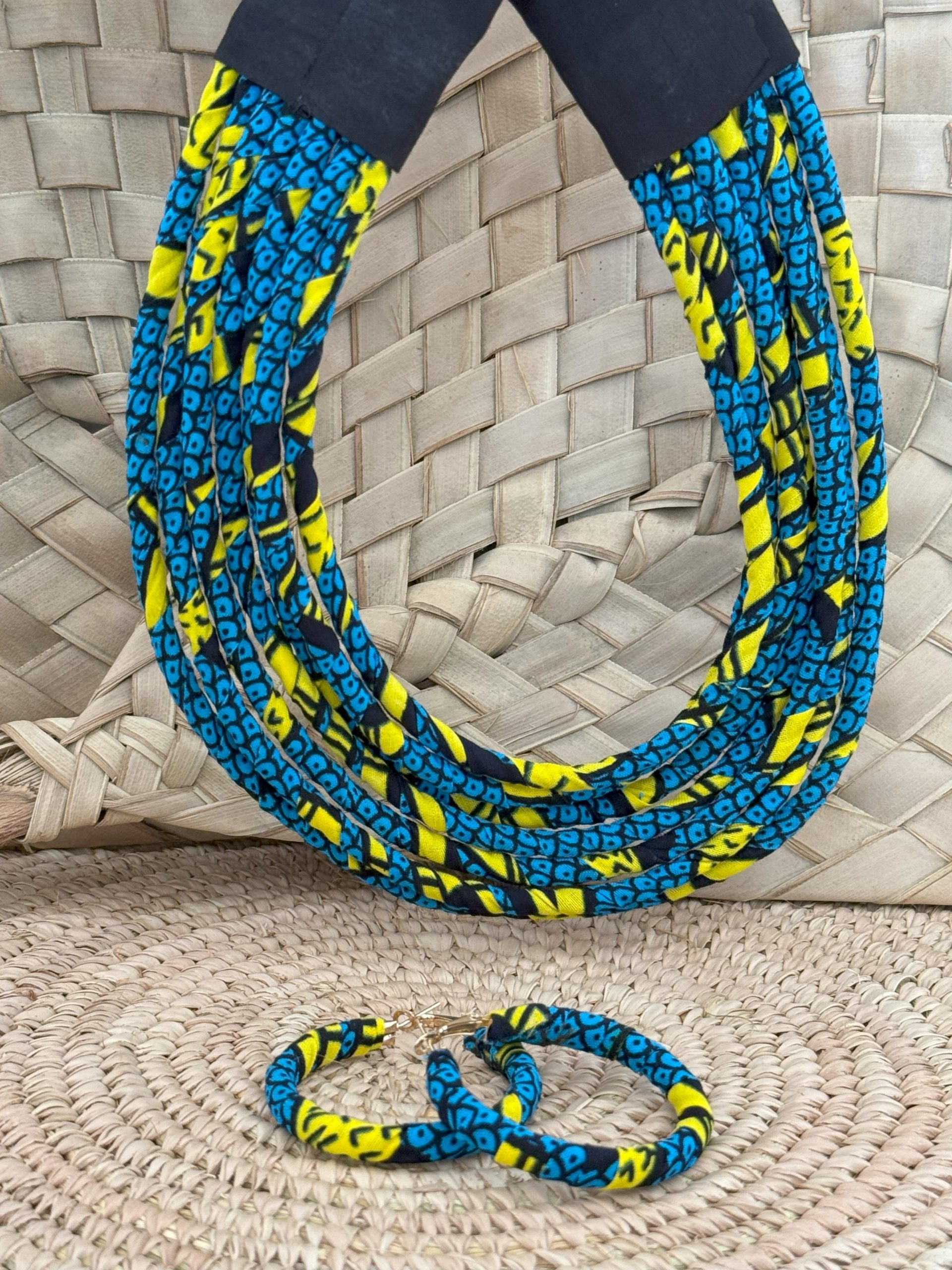 Ensemble collier boucles d’oreilles Bleu Jaune