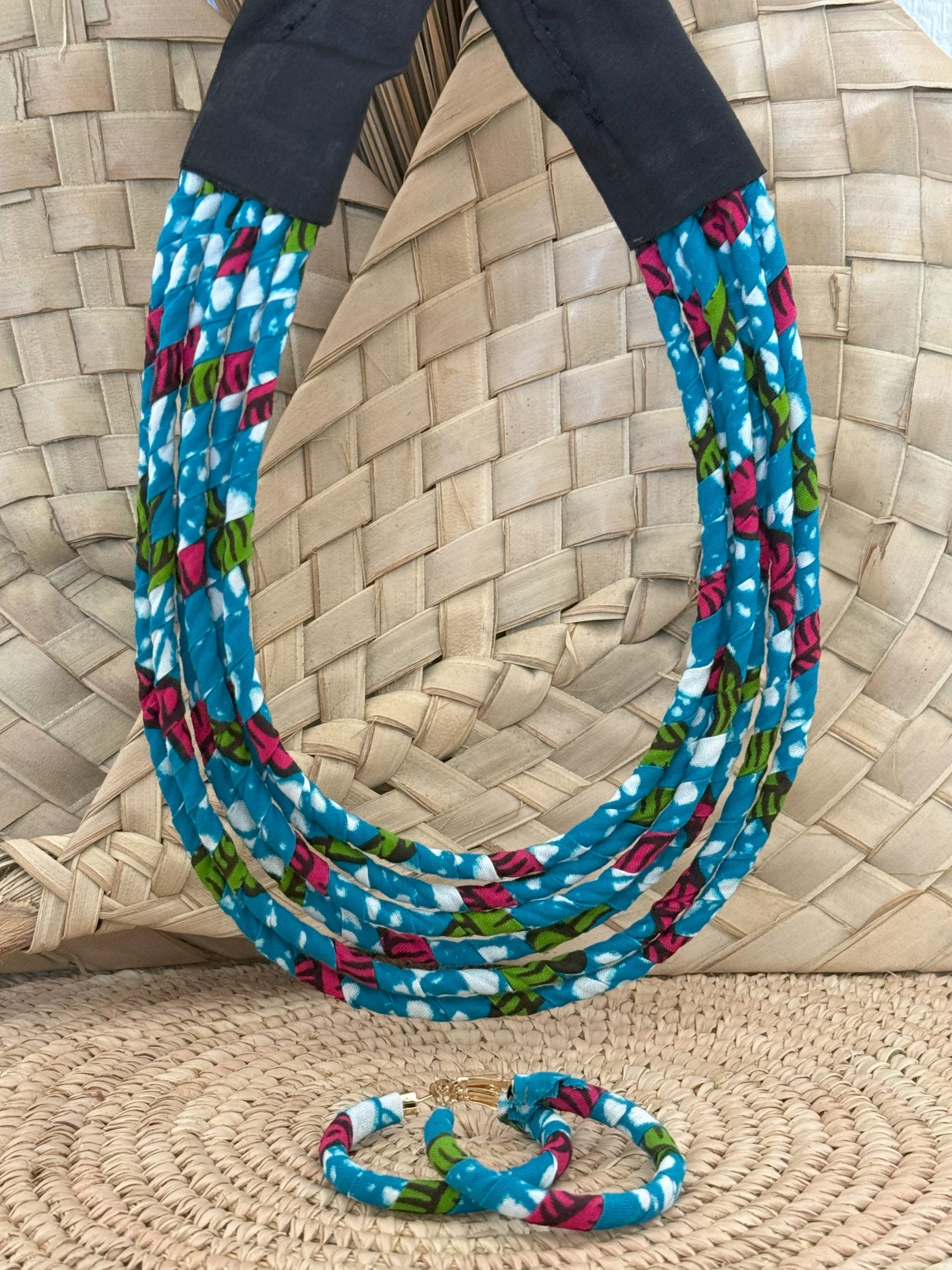 Ensemble collier boucles d’oreilles Bleu turquoise Blanc Rouge Vert – Image 4