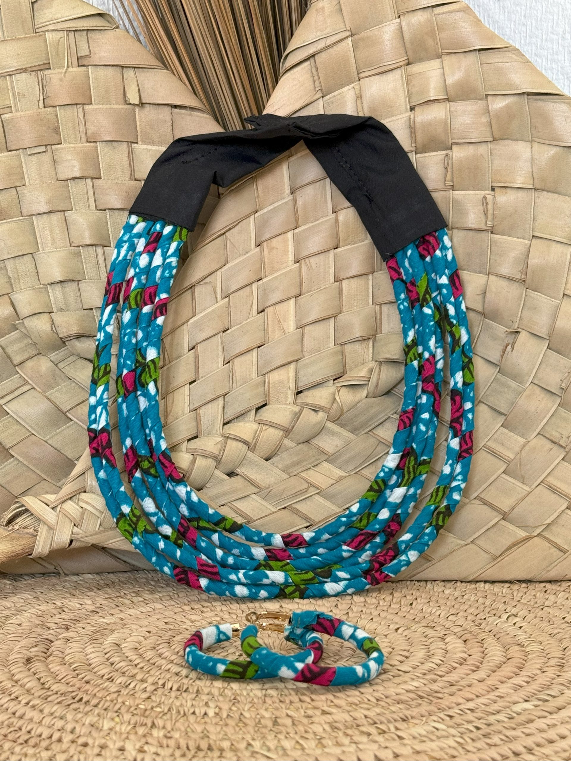 Ensemble collier boucles d’oreilles Bleu turquoise Blanc Rouge Vert – Image 5