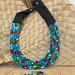 Ensemble collier boucles d’oreilles Bleu turquoise Blanc Rouge Vert