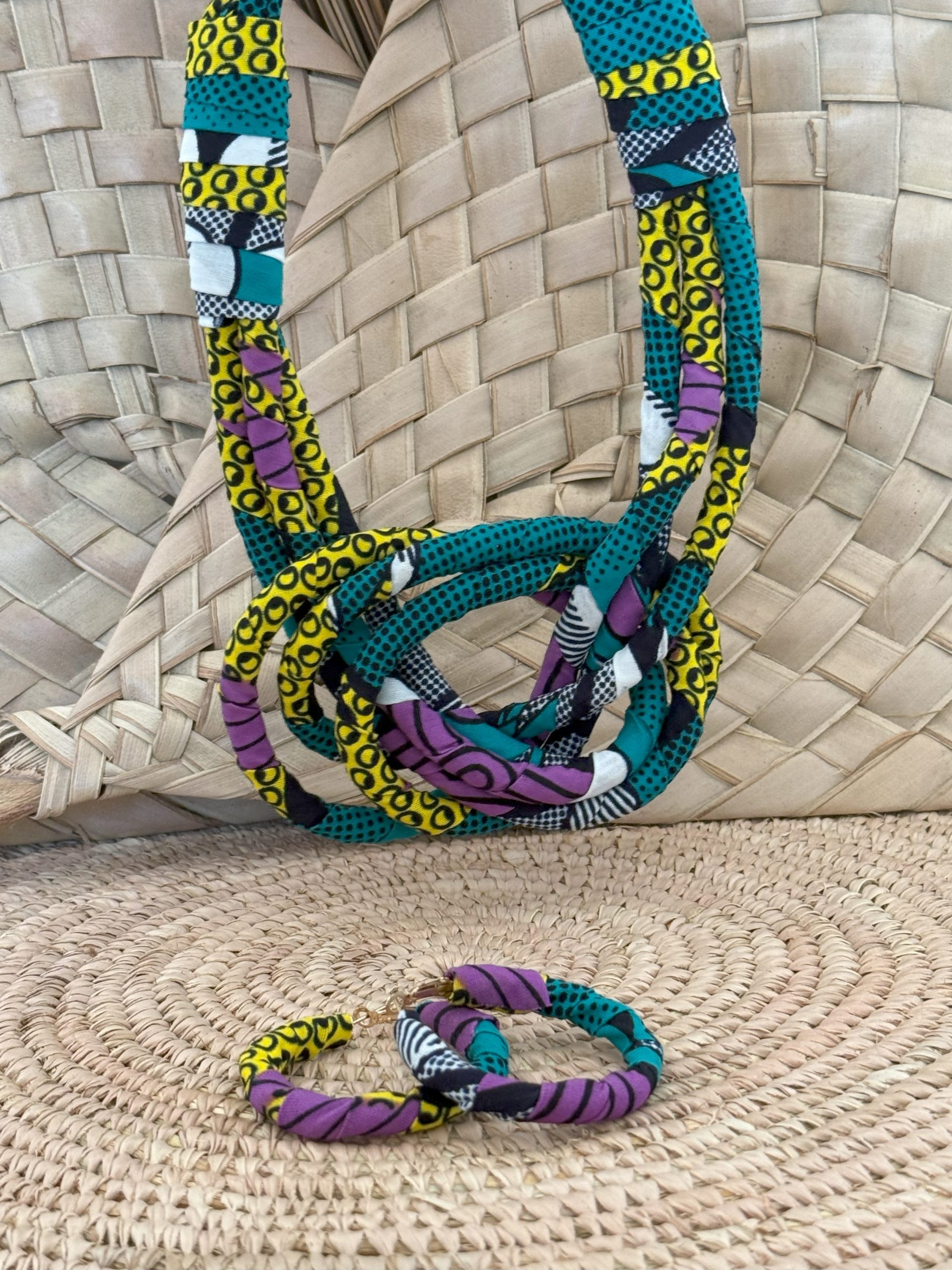 Ensemble collier boucles d’oreilles Vert Violet Jaune – Image 2