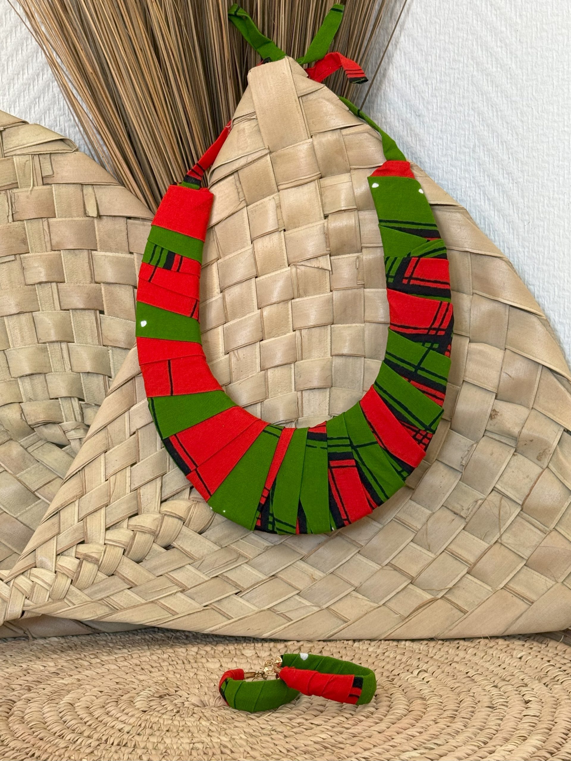 Ensemble collier boucles d’oreilles Vert Rouge