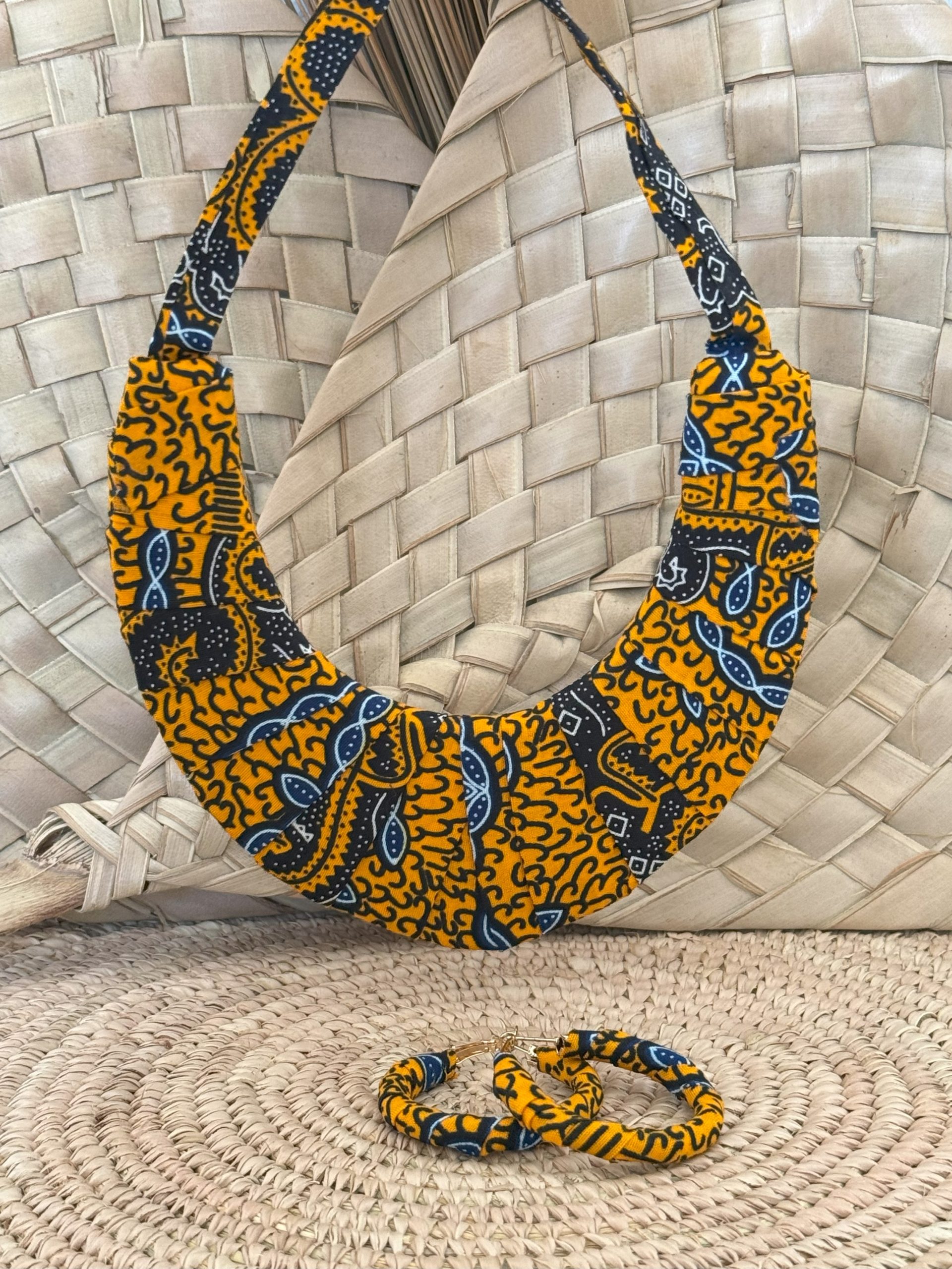 Ensemble collier boucles d’oreilles Orange Bleu foncé Noir – Image 4