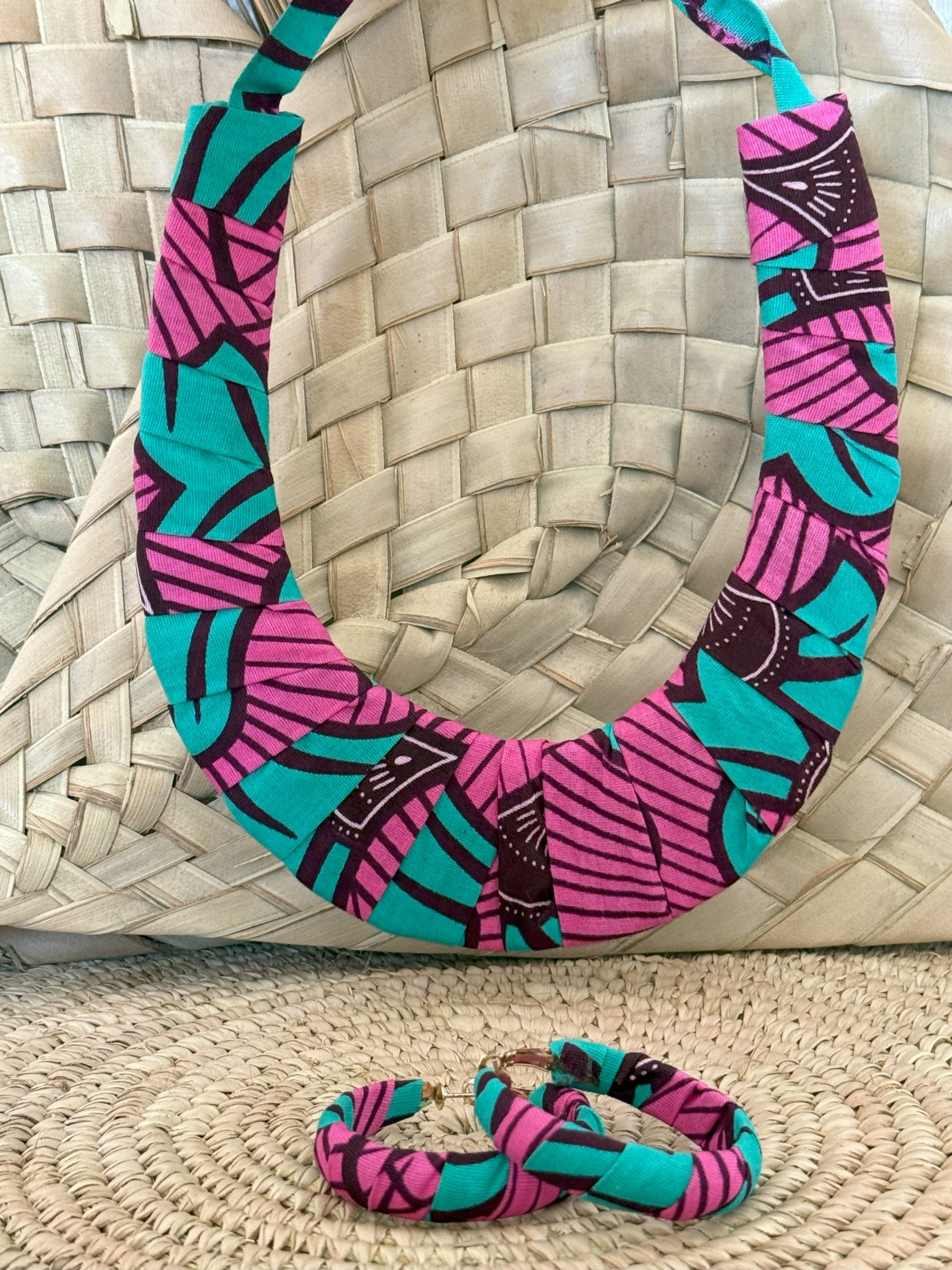 Ensemble collier boucles d’oreilles Vert turquoise Violet