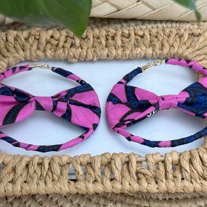 Créoles en nœud papillon Rose - 8 cm