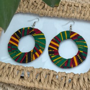 Boucles d’oreilles Vert Rouge Jaune moutarde – 6x5 cm