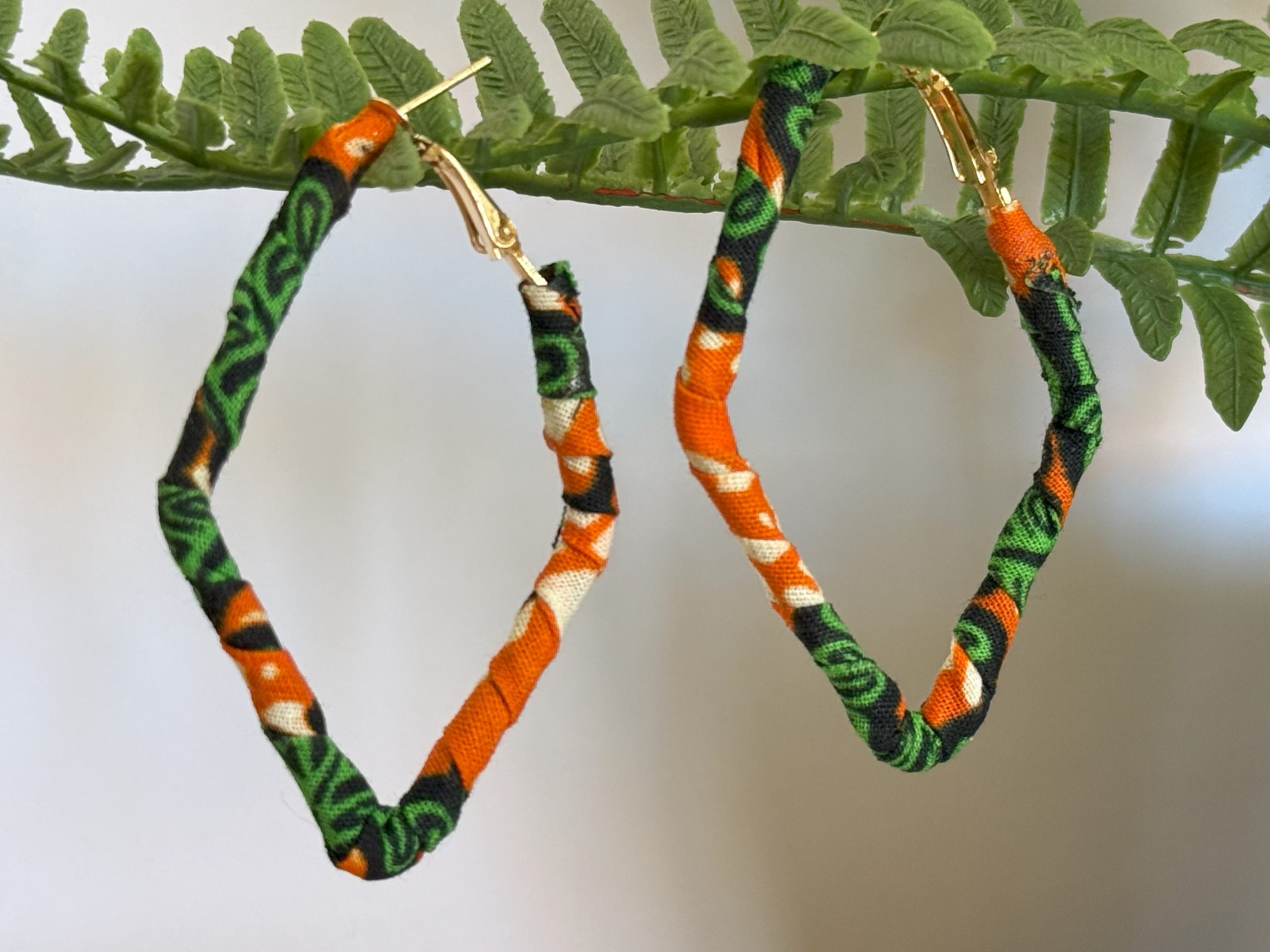 Boucles d'oreilles Losange Orange Vert 6x4 cm