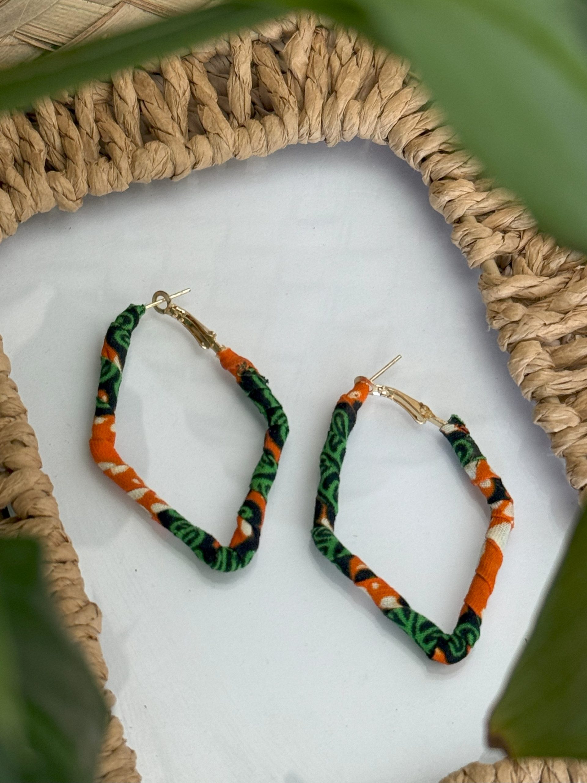 Boucles d'oreilles Losange Orange Vert 6x4 cm – Image 3