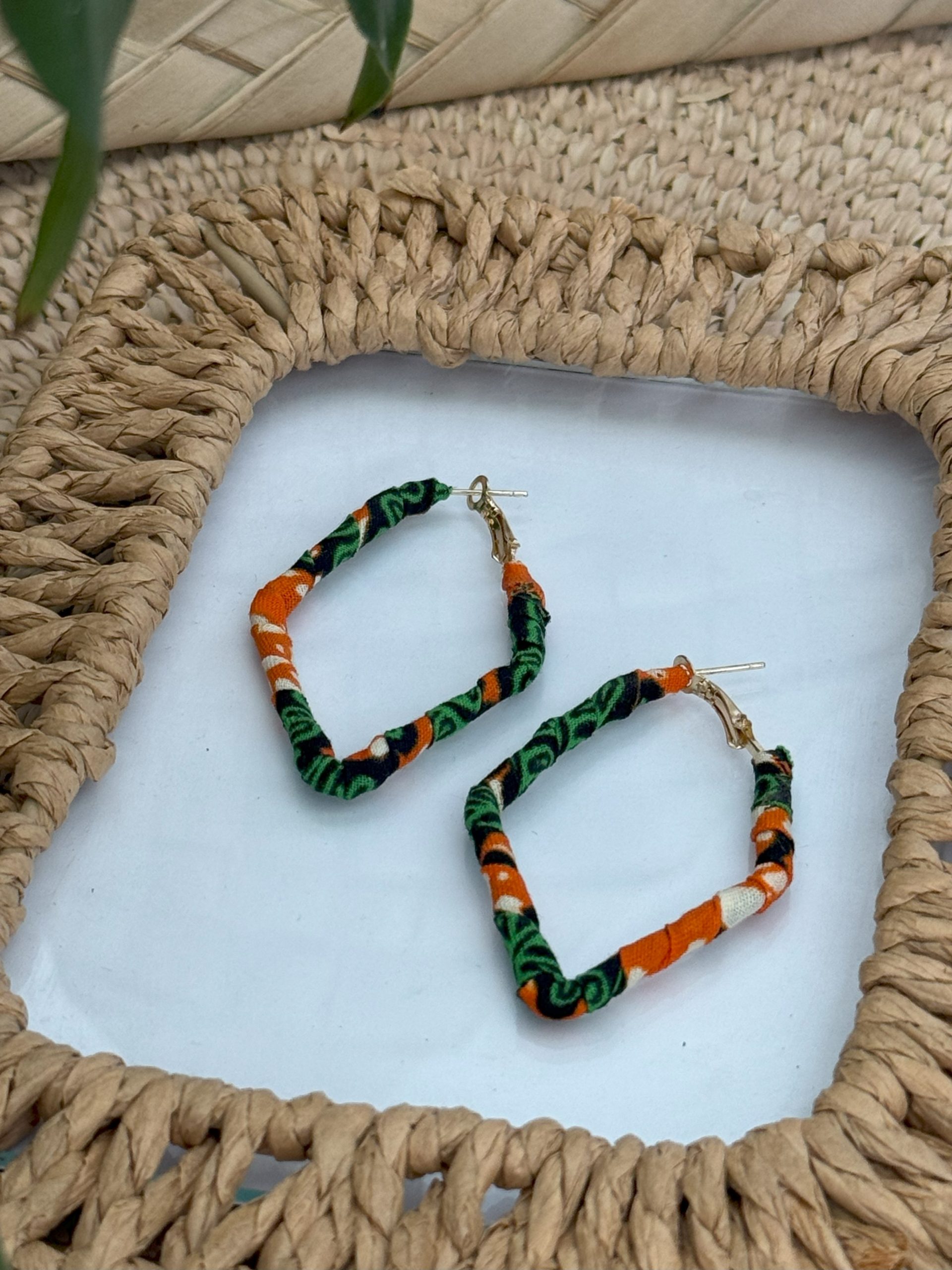Boucles d'oreilles Losange Orange Vert 6x4 cm – Image 4