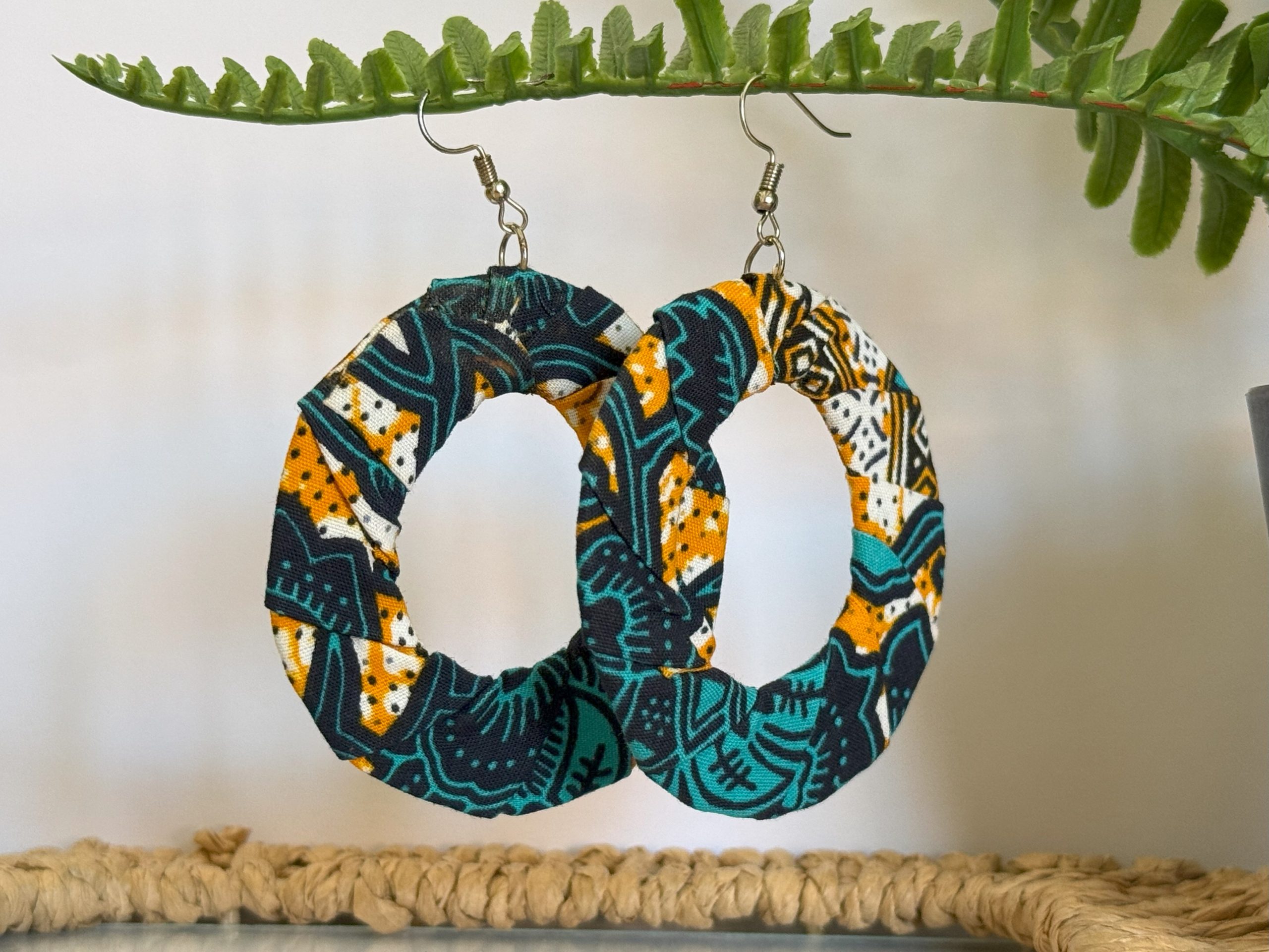Boucles d'oreilles Bleu turquoise Orange - 6 cm