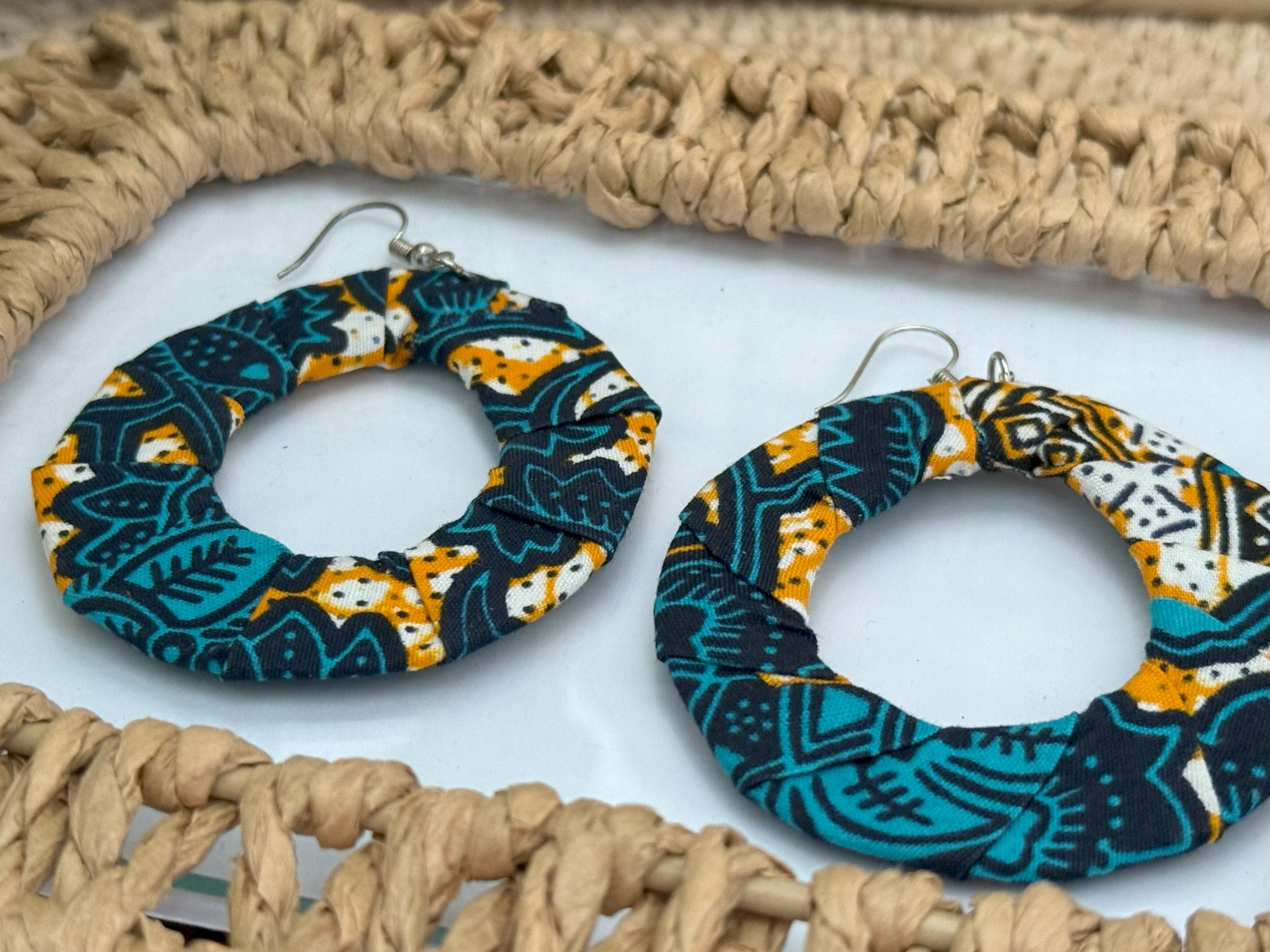 Boucles d'oreilles Bleu turquoise Orange - 6 cm – Image 3