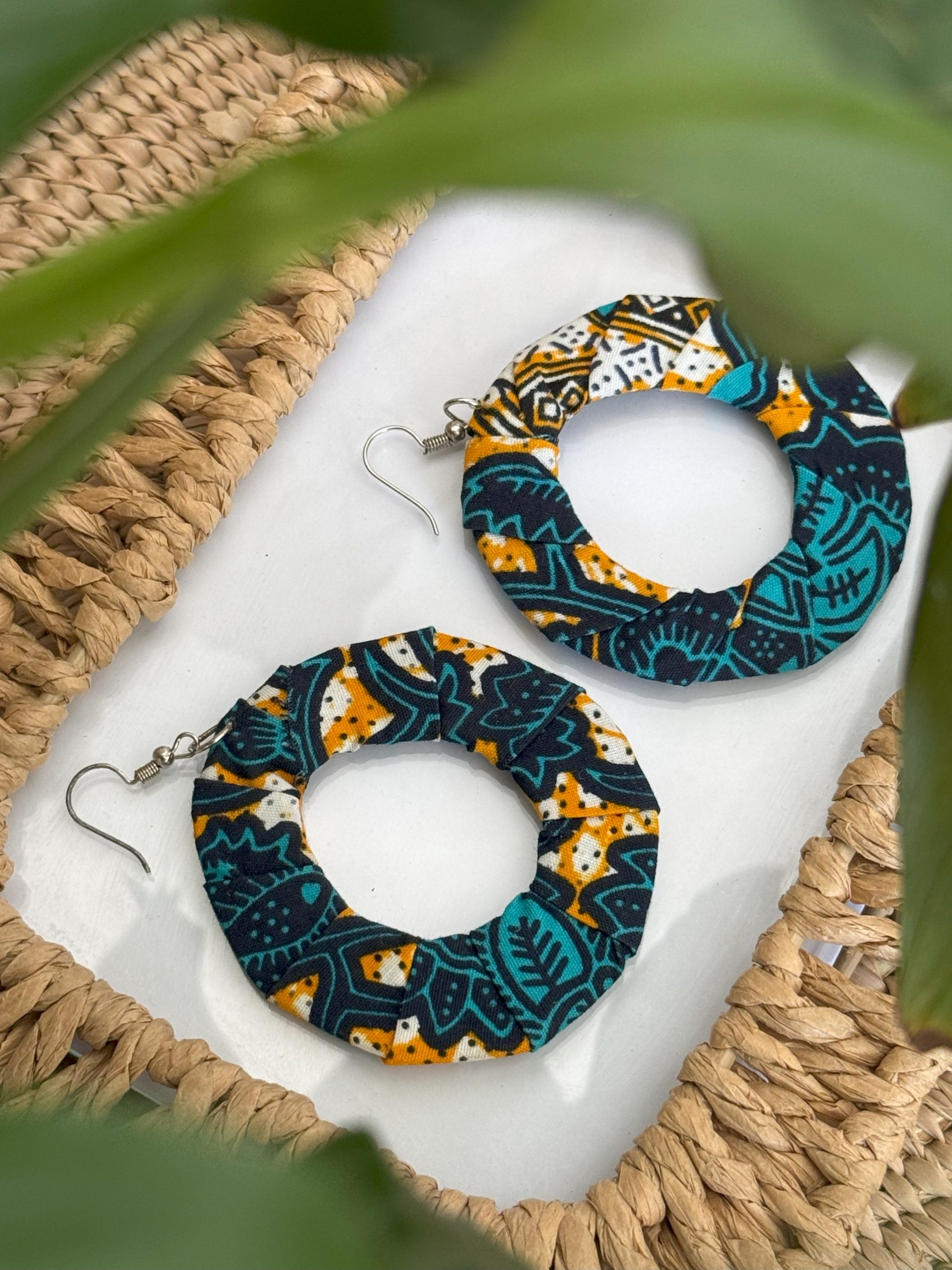 Boucles d'oreilles Bleu turquoise Orange - 6 cm – Image 4