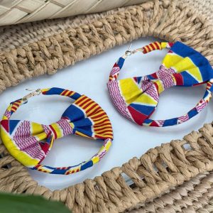 Créoles en nœud papillon Bleu rouge Jaune – 7 cm