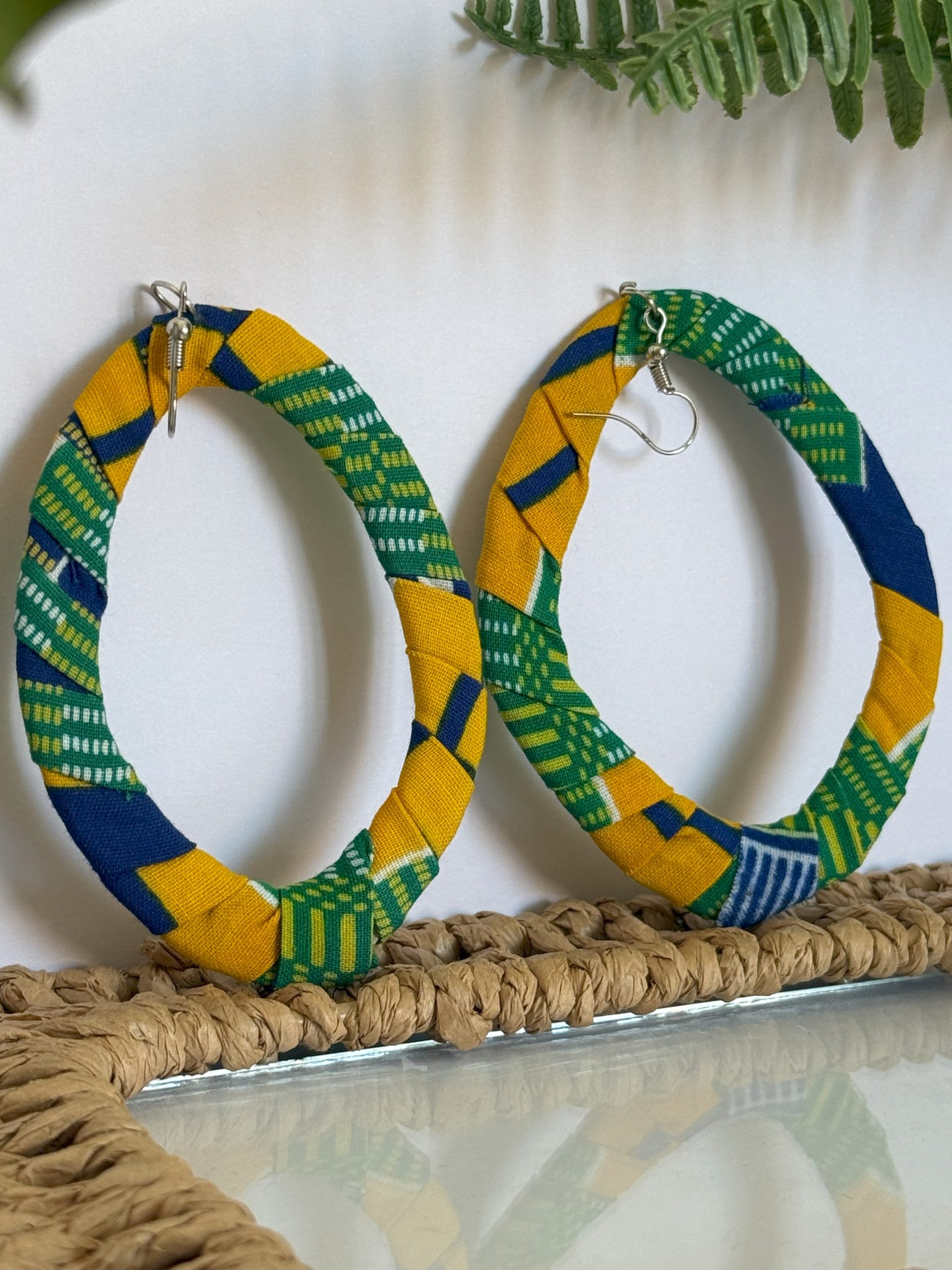 Boucles d'oreilles Jaune moutarde Vert Bleu - 8x6,5 cm – Image 2