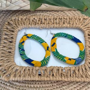 Boucles d'oreilles Jaune moutarde Vert Bleu - 8x6,5 cm