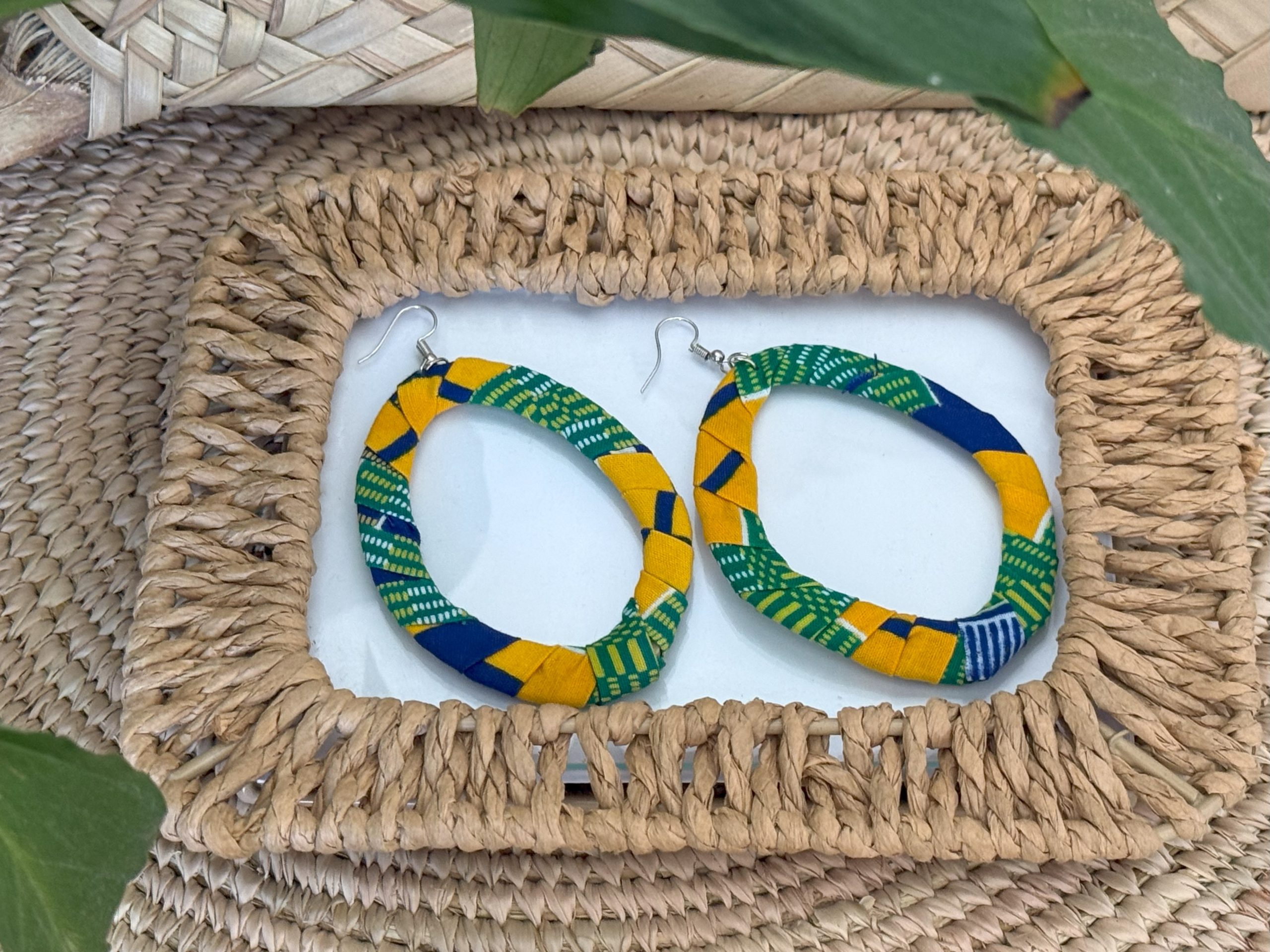 Boucles d'oreilles Jaune moutarde Vert Bleu - 8x6,5 cm