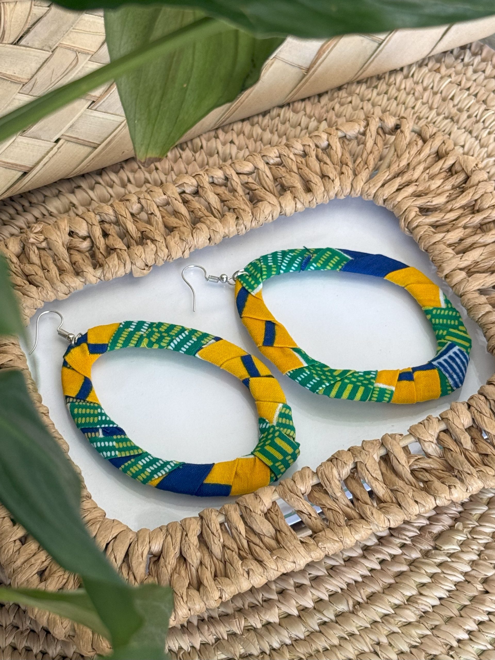 Boucles d'oreilles Jaune moutarde Vert Bleu - 8x6,5 cm – Image 5