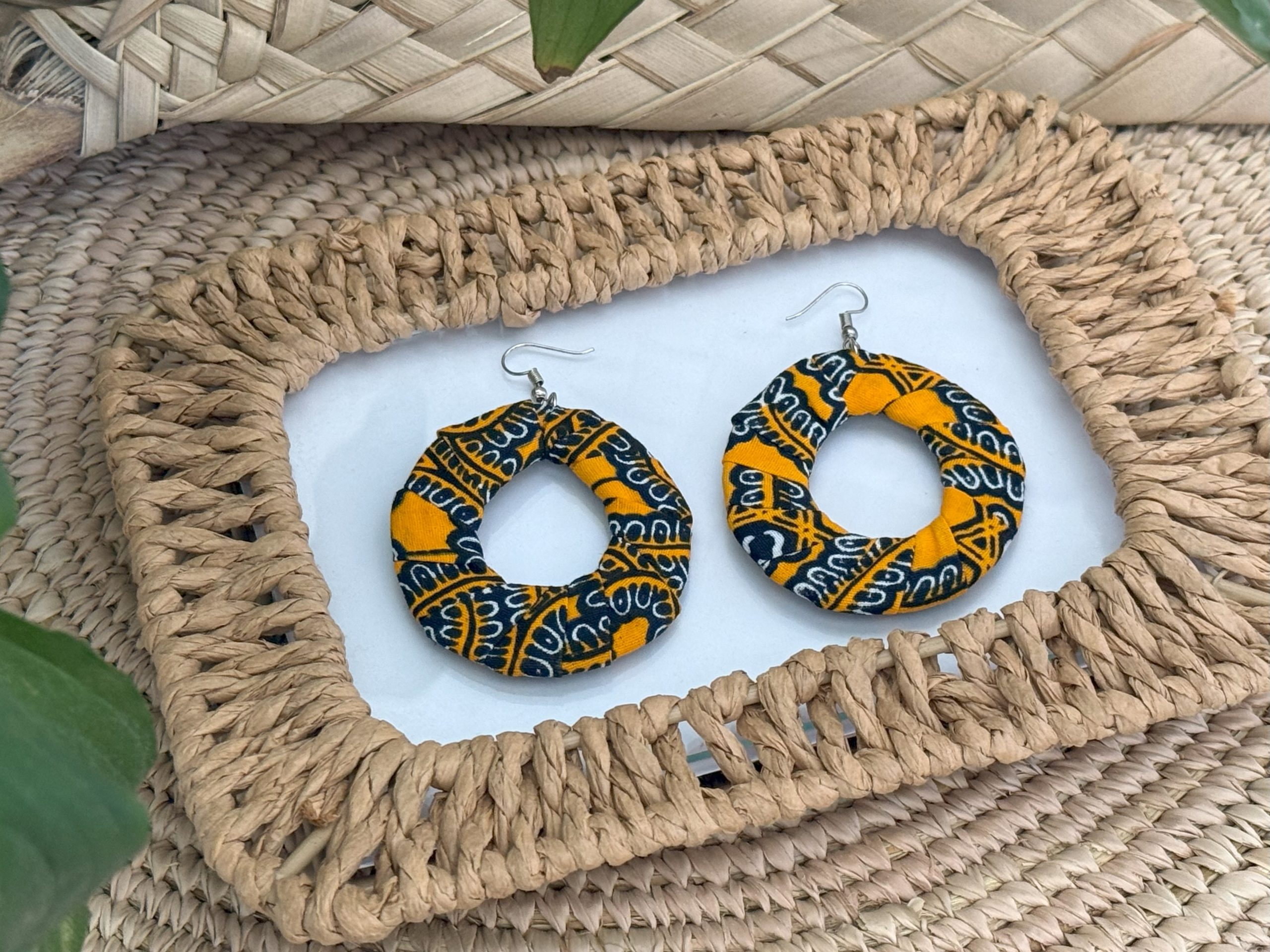 Boucles d'oreilles Orange Noir Blanc - 6x5 cm