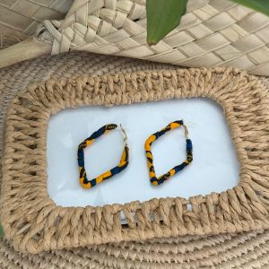 Boucles d’oreilles Losange Orange Bleu 6×4 cm