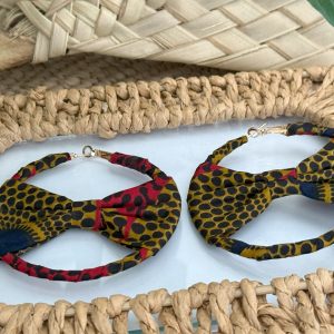 Créoles en nœud papillon Marron Rouge – 7 cm