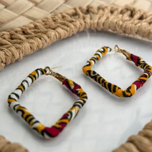 Boucles d’oreilles Losange 1 Orange Rouge Blanc 6×4 cm