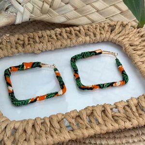 Boucles d’oreilles Carré Orange Vert – 5 cm