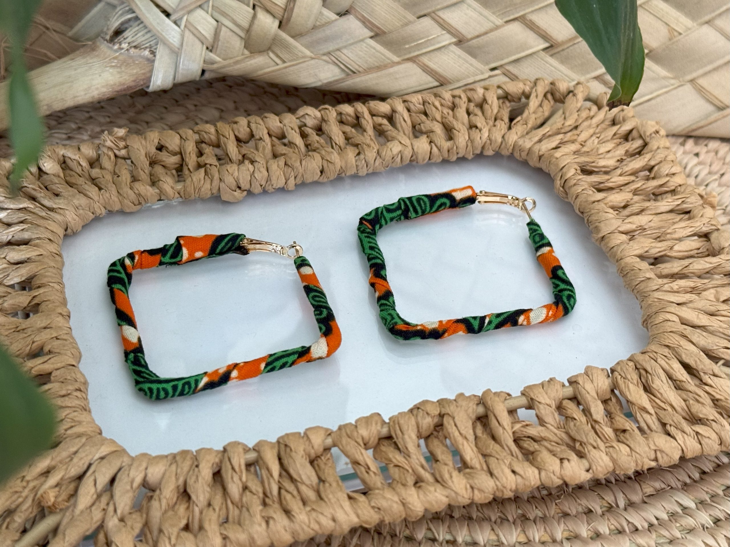 Boucles d’oreilles Carré Orange Vert – 5 cm