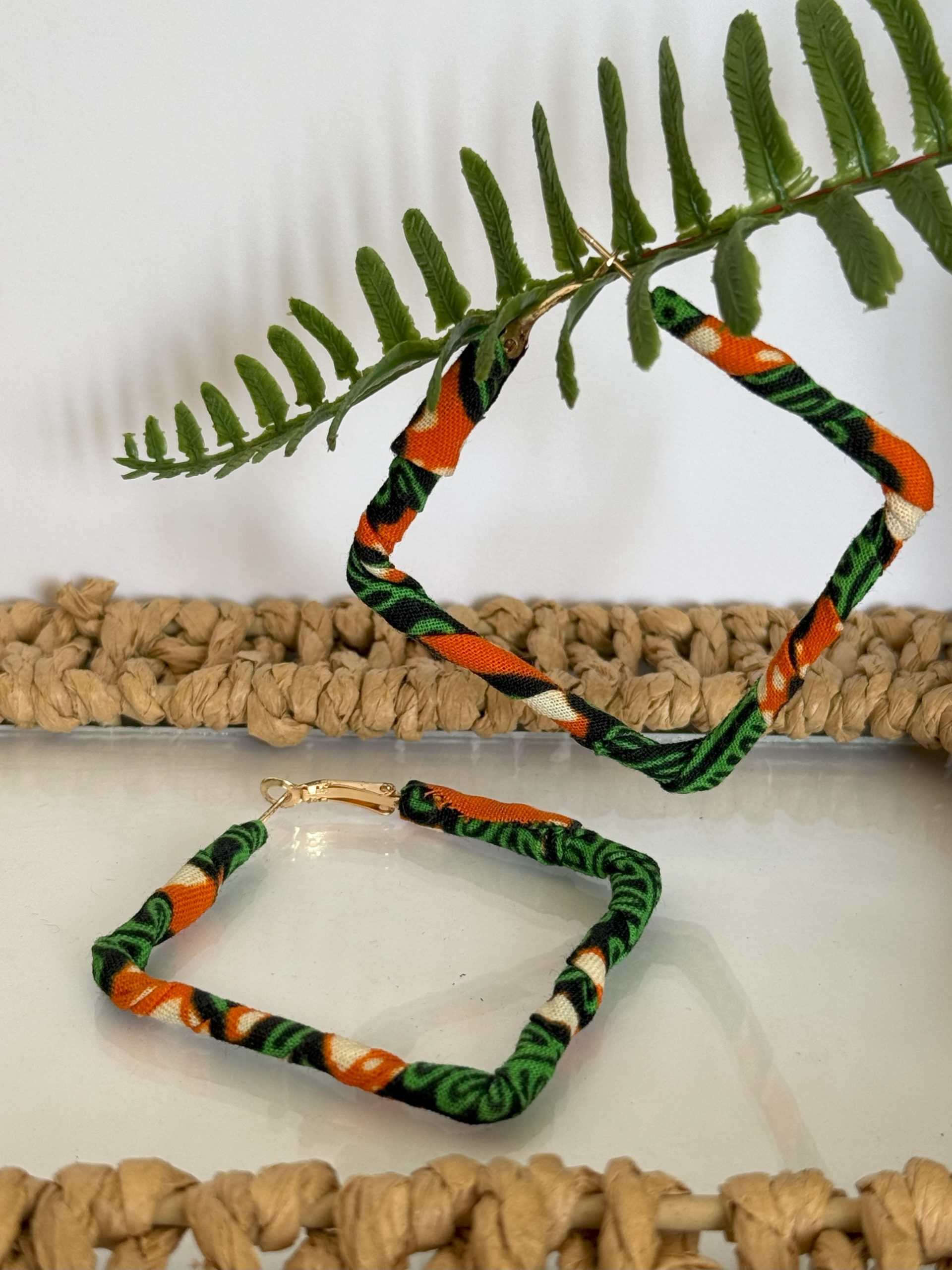 Boucles d’oreilles Carré Orange Vert – 5 cm – Image 5
