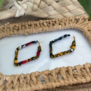 Boucles d’oreilles Losange 2 Orange Rouge Blanc Noir 6×4 cm