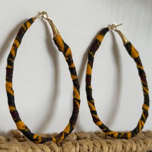 Boucles d’oreilles Créoles Goutte Orange Noir Rouge – 6,5×4 cm