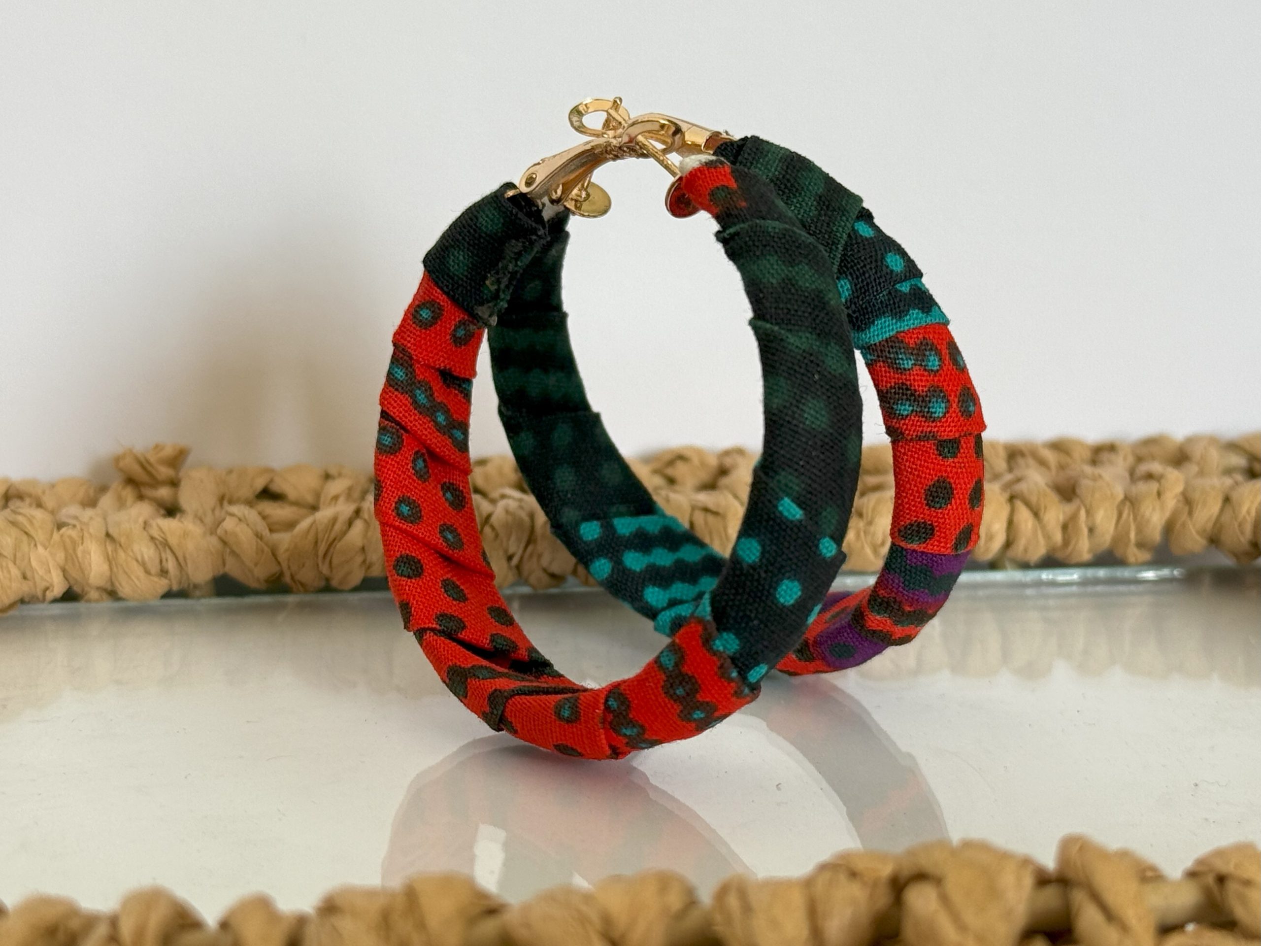 Boucles d’oreilles Bleu turquoise Rouge Vert – 5×4,5 cm – Image 6