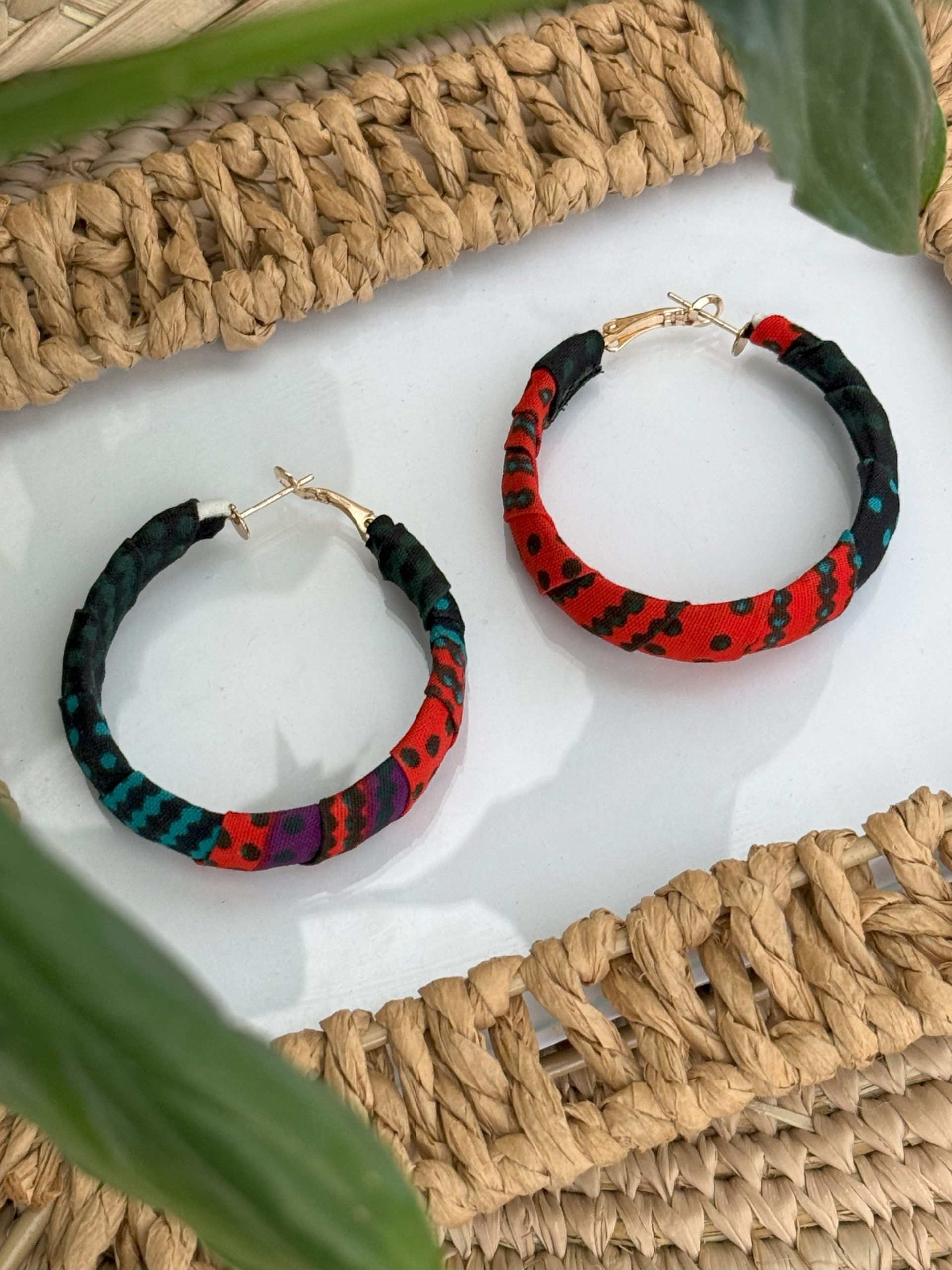 Boucles d’oreilles Bleu turquoise Rouge Vert – 5×4,5 cm – Image 2