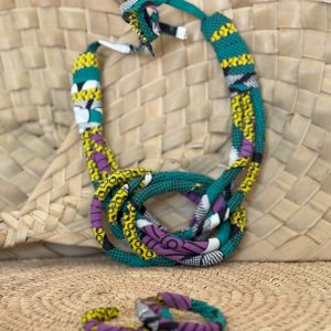 Ensemble collier boucles d’oreilles Vert Violet Jaune