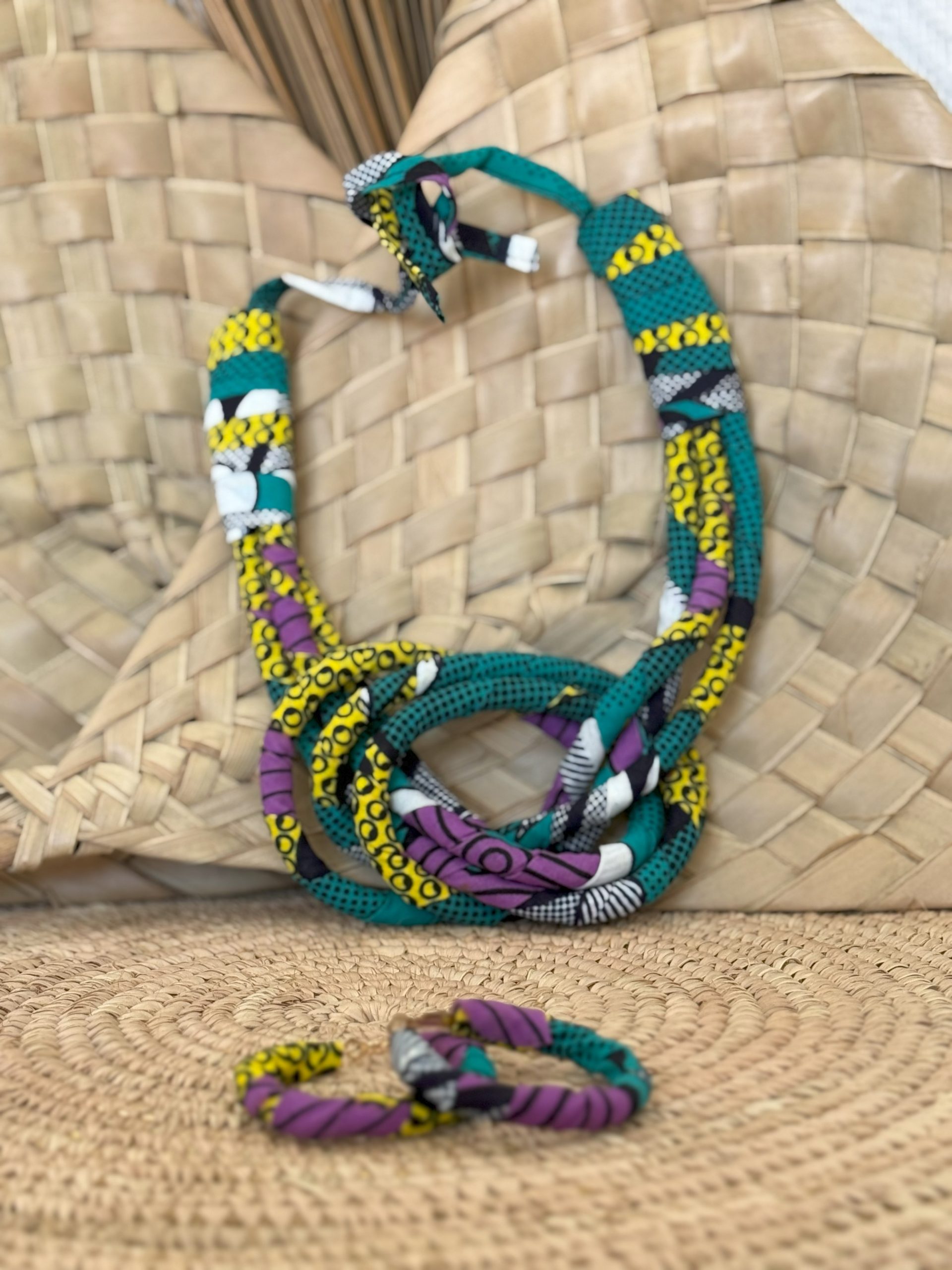Ensemble collier boucles d’oreilles Vert Violet Jaune