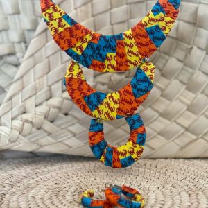 Ensemble collier boucles d’oreilles Orange Jaune Bleu