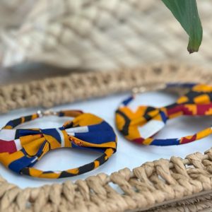 Créoles en nœud papillon Orange Bleu Rouge Noir Blanc – 7 cm