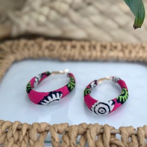 Boucles d’oreilles Goutte Large Rose Vert Blanc – 4,5×3 cm