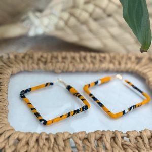 Boucles d'oreilles Carré Orange Noir - 5 cm