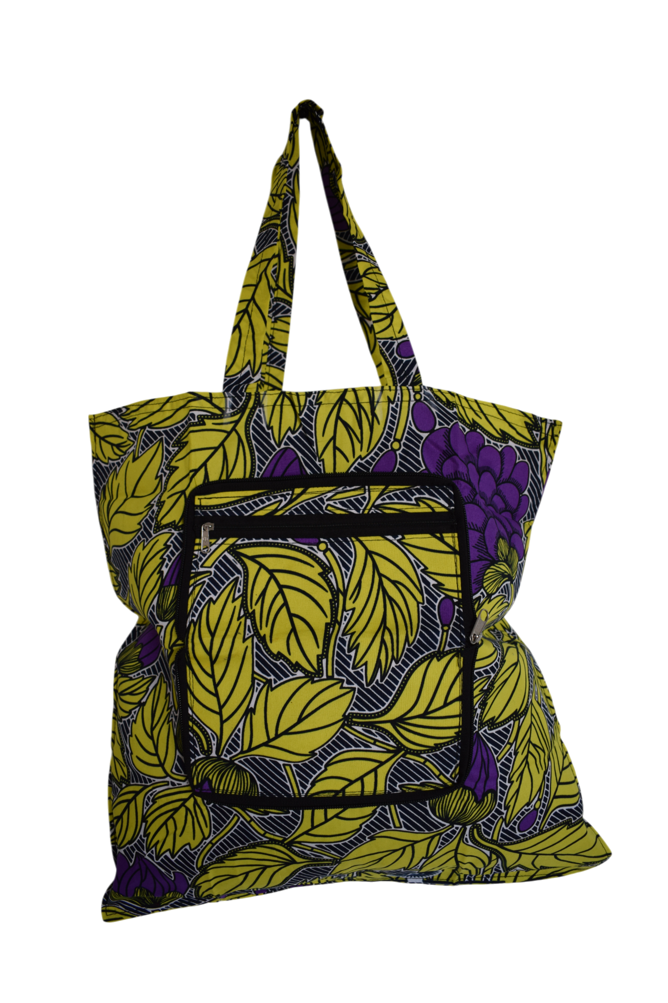 Tote bag pliable Feuilles Jaune Violet