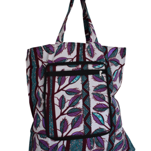 Tote bag pliable Feuilles Violet Turquoise