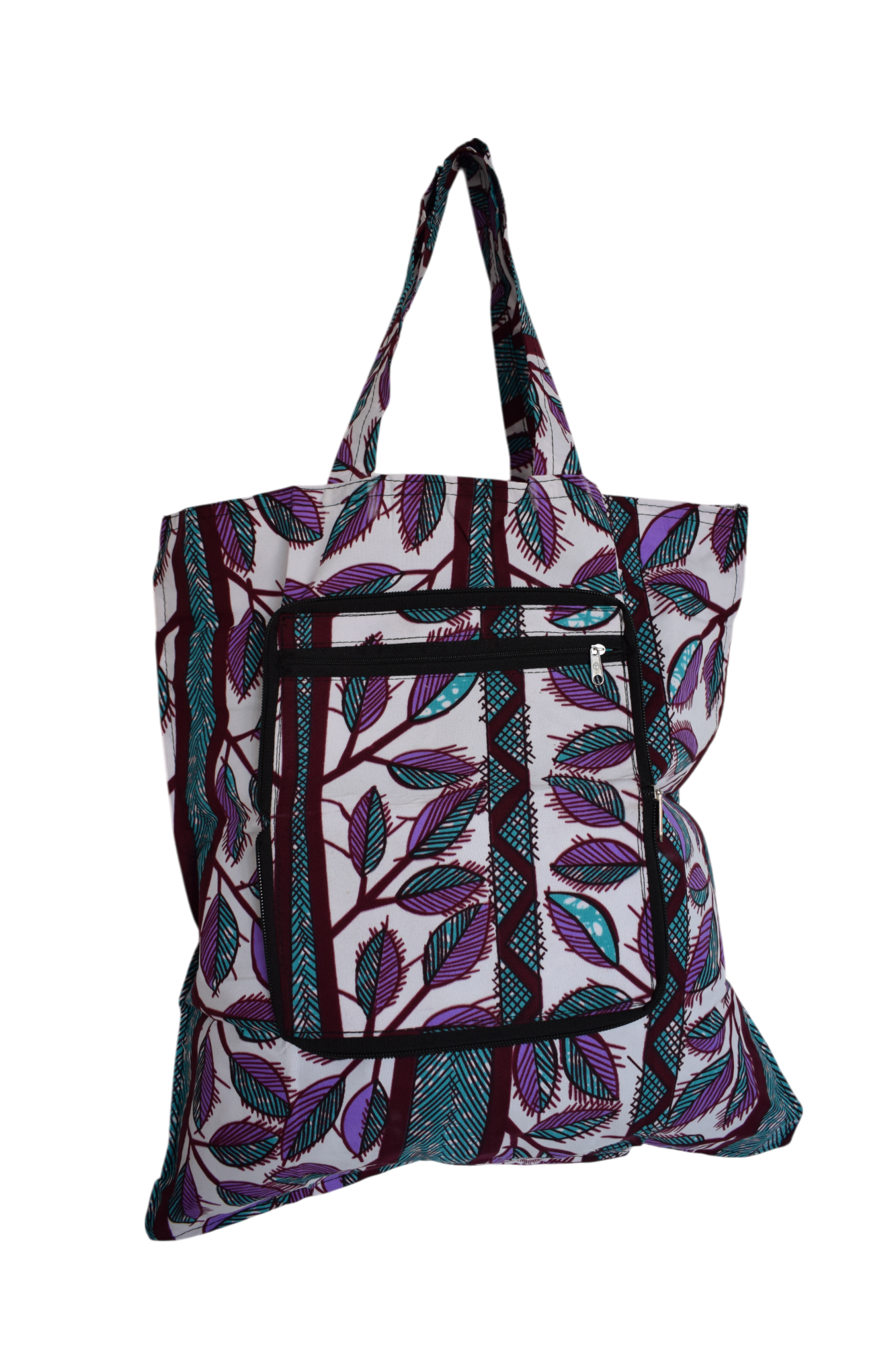 Tote bag pliable Feuilles Violet Turquoise
