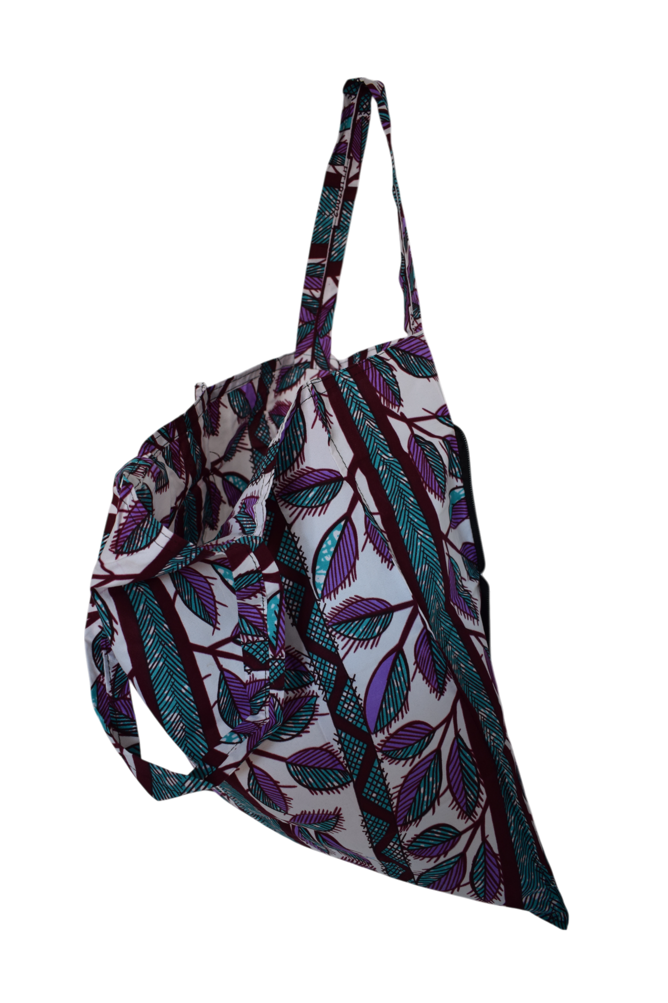 Tote bag pliable Feuilles Violet Turquoise – Image 3