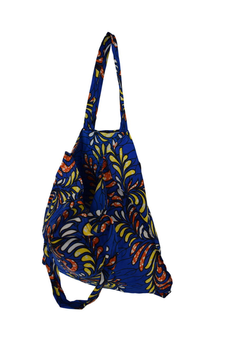 Tote bag pliable Feuilles Bleu Jaune Orange – Image 3