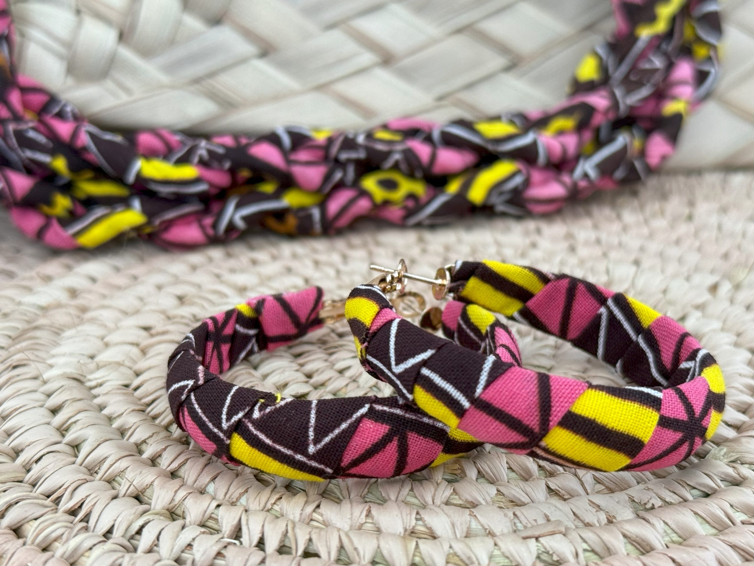 Ensemble collier boucles d’oreilles Rose Marron Jaune – Image 4