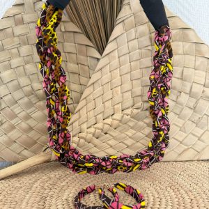 Ensemble collier boucles d’oreilles  Rose Marron Jaune