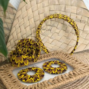 Ensemble serre-tête, bracelets et boucles d'oreilles Jaune Marron