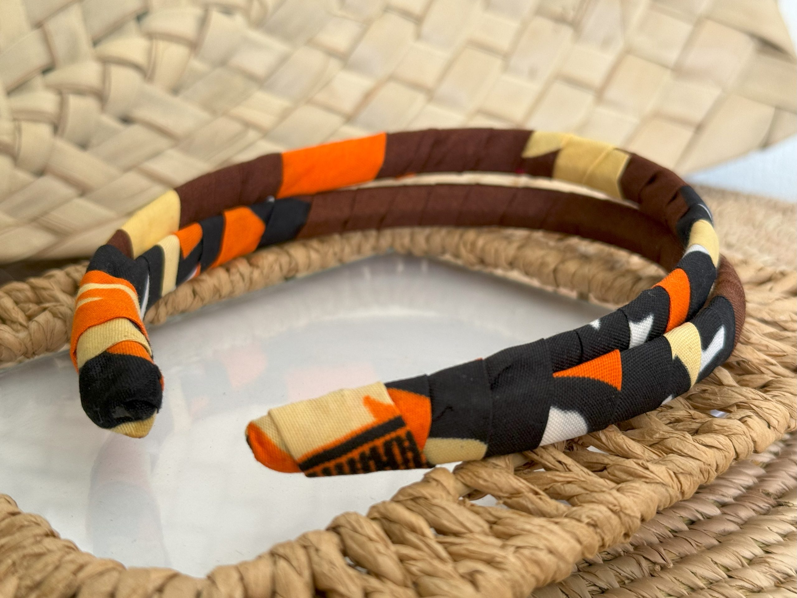 Ensemble serre-tête, bracelet et boucles d’oreilles Marron Orange Beige Noir – Image 5